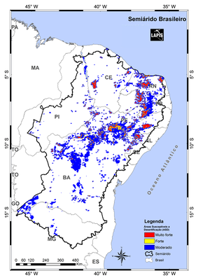 Mapa da desertificação no Semiárido brasileiro. (Foto: Lapis)
