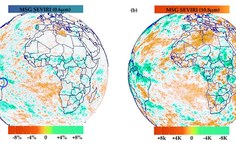 Imagens de satélite sugerem redução nas nuvens de chuva e aumento das temperaturas no Nordeste (áreas em laranja).